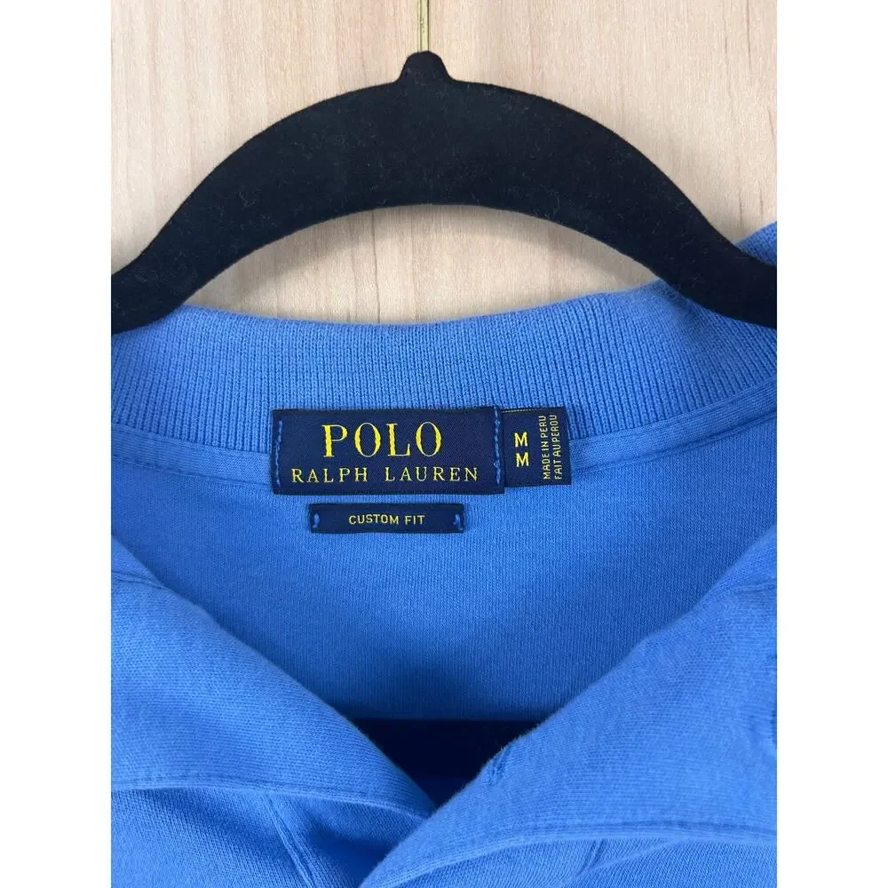 Polo Ralph Lauren Blue Custom Fit Polo Shirt Men's Medium Red‎ Pony